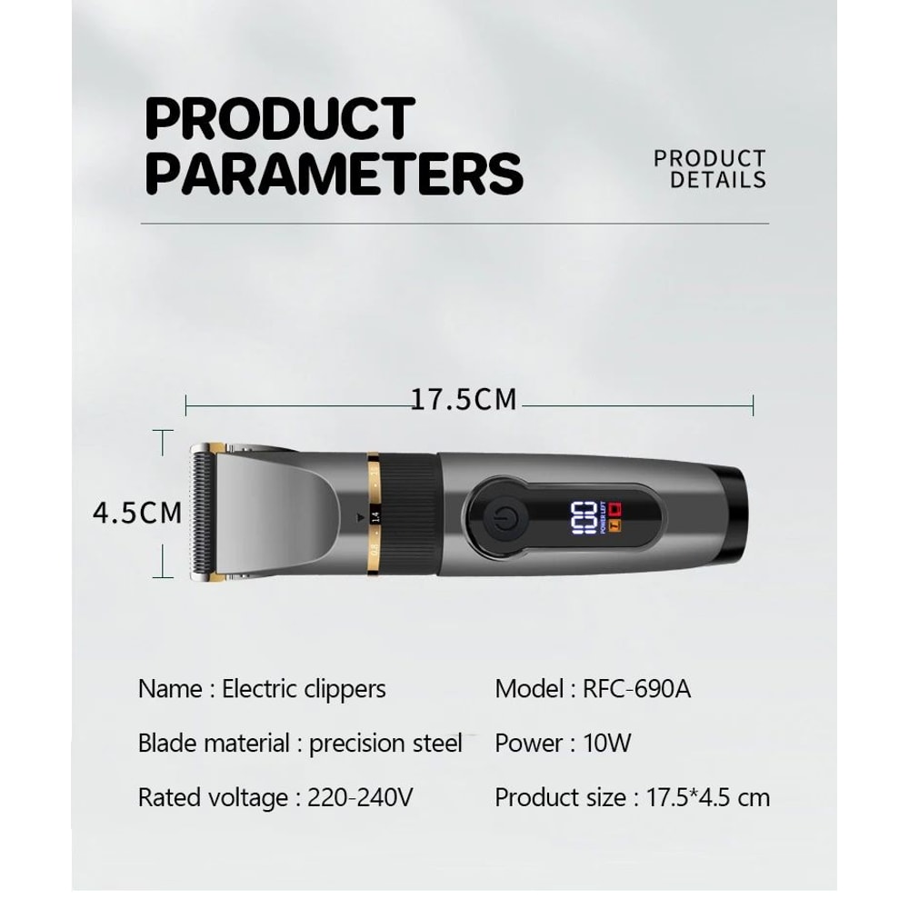 Waterproof Professional Hair Clipper Rechargeable Electric Trimmer With LED Display Barber Hair Cu 15