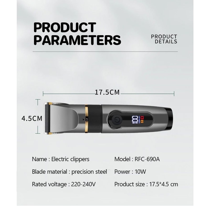 Waterproof Professional Hair Clipper Rechargeable Electric Trimmer With LED Display Barber Hair Cu 15