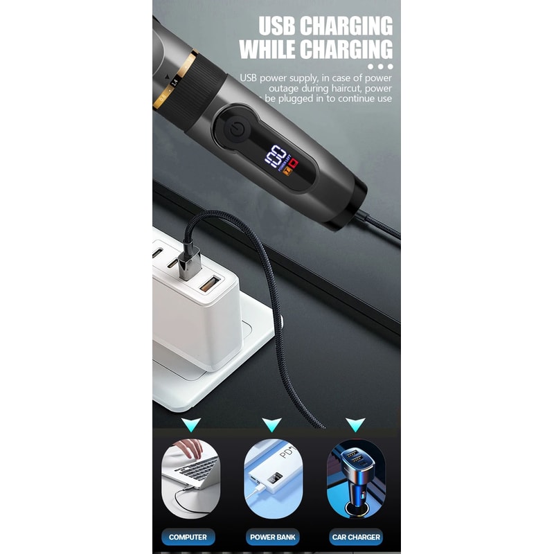 Waterproof Professional Hair Clipper Rechargeable Electric Trimmer With LED Display Barber Hair Cu 8
