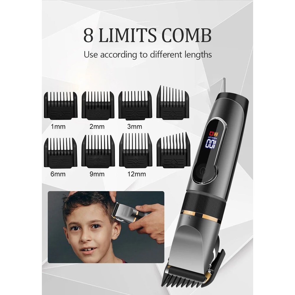 Waterproof Professional Hair Clipper Rechargeable Electric Trimmer With LED Display Barber Hair Cu 10