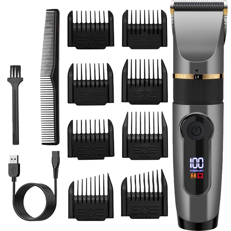 Waterproof Professional Hair Clipper Rechargeable Electric Trimmer With LED Display Barber Hair Cu 16