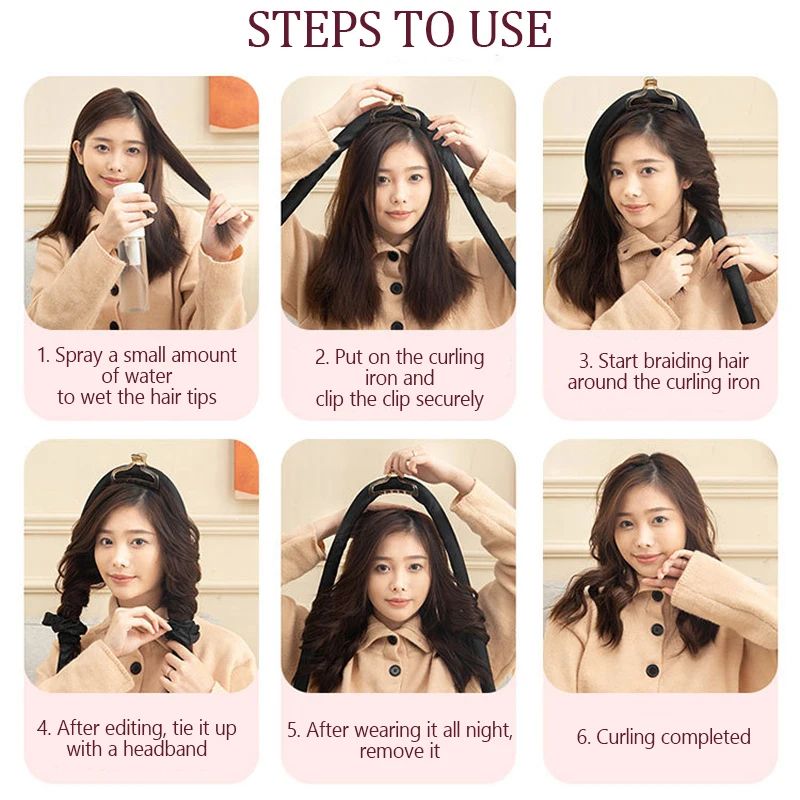 NoHeat Silk Curling Rod Headband Heatless Overnight Hair Curler Ribbon Soft Sleeping Curlers For W 5