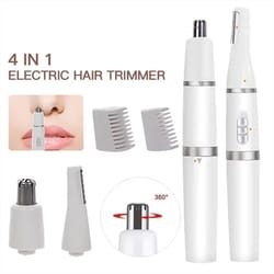 4-in-1 nose hair trimmer for men & women – battery powered ear & eyebrow trimmer, portable beard detail grooming tool
