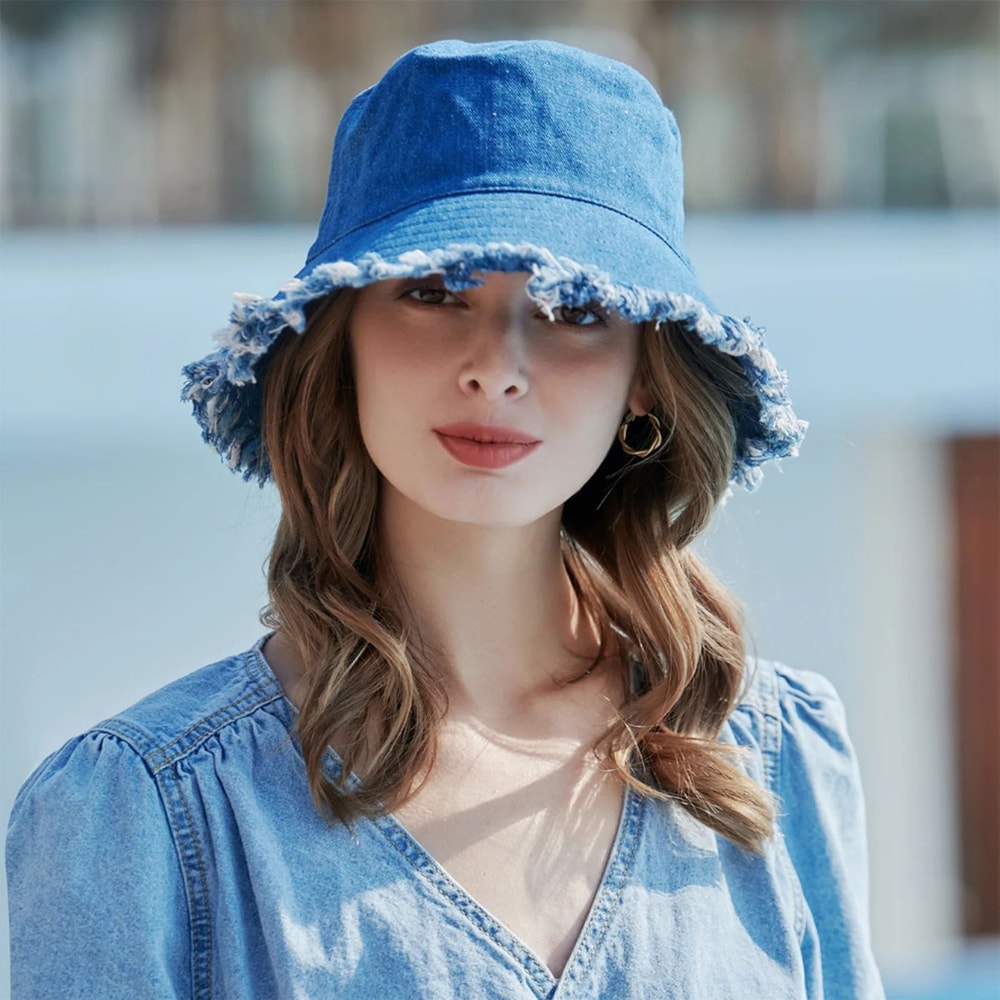 Trendy Women Summer Bucket Hat Breathable Denim Sun Hat For Beach Travel Outdoor Fisherman Hat Fo 3