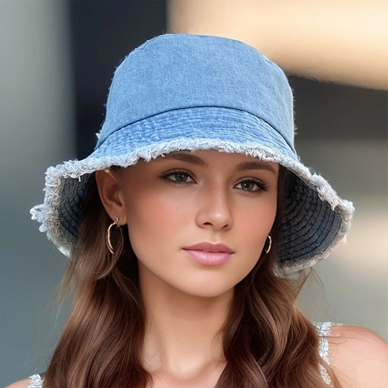 Trendy Women Summer Bucket Hat Breathable Denim Sun Hat For Beach Travel Outdoor Fisherman Hat Fo 7