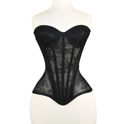 Floral Lace Overbust Corset Bustier – Strapless Steel Boned Lace-Up Bodice | Push-Up Corset Crop Top for Women