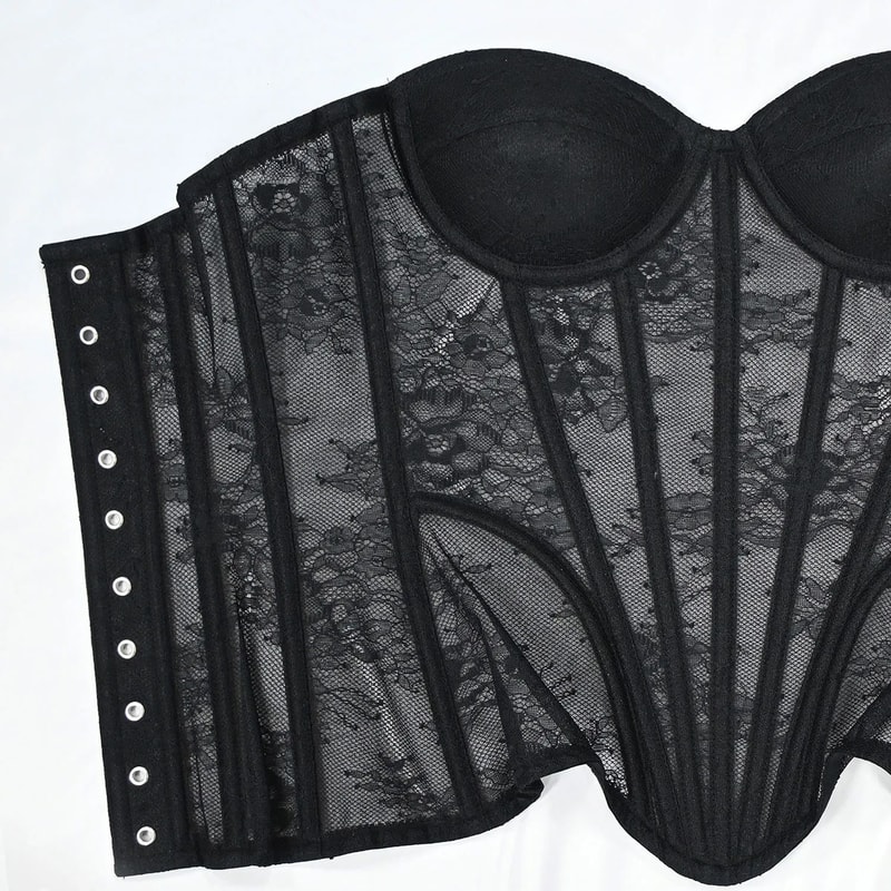 Floral Lace Overbust Corset Bustier Strapless Steel Boned LaceUp Bodice PushUp Corset Crop Top Fo 3