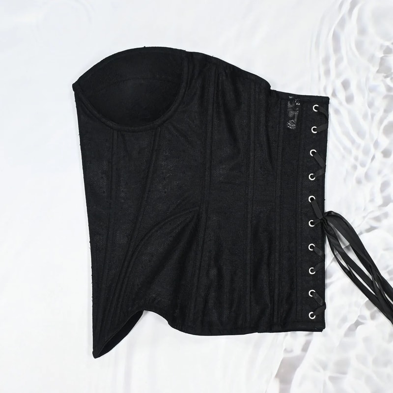 Floral Lace Overbust Corset Bustier Strapless Steel Boned LaceUp Bodice PushUp Corset Crop Top Fo 10