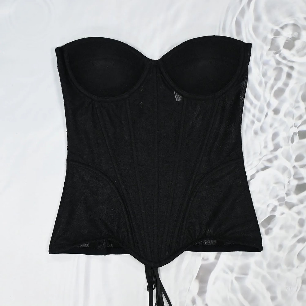 Floral Lace Overbust Corset Bustier Strapless Steel Boned LaceUp Bodice PushUp Corset Crop Top Fo 12