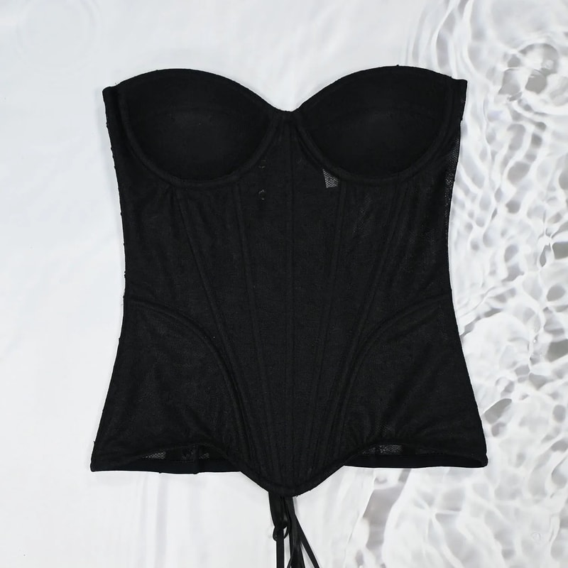 Floral Lace Overbust Corset Bustier Strapless Steel Boned LaceUp Bodice PushUp Corset Crop Top Fo 12