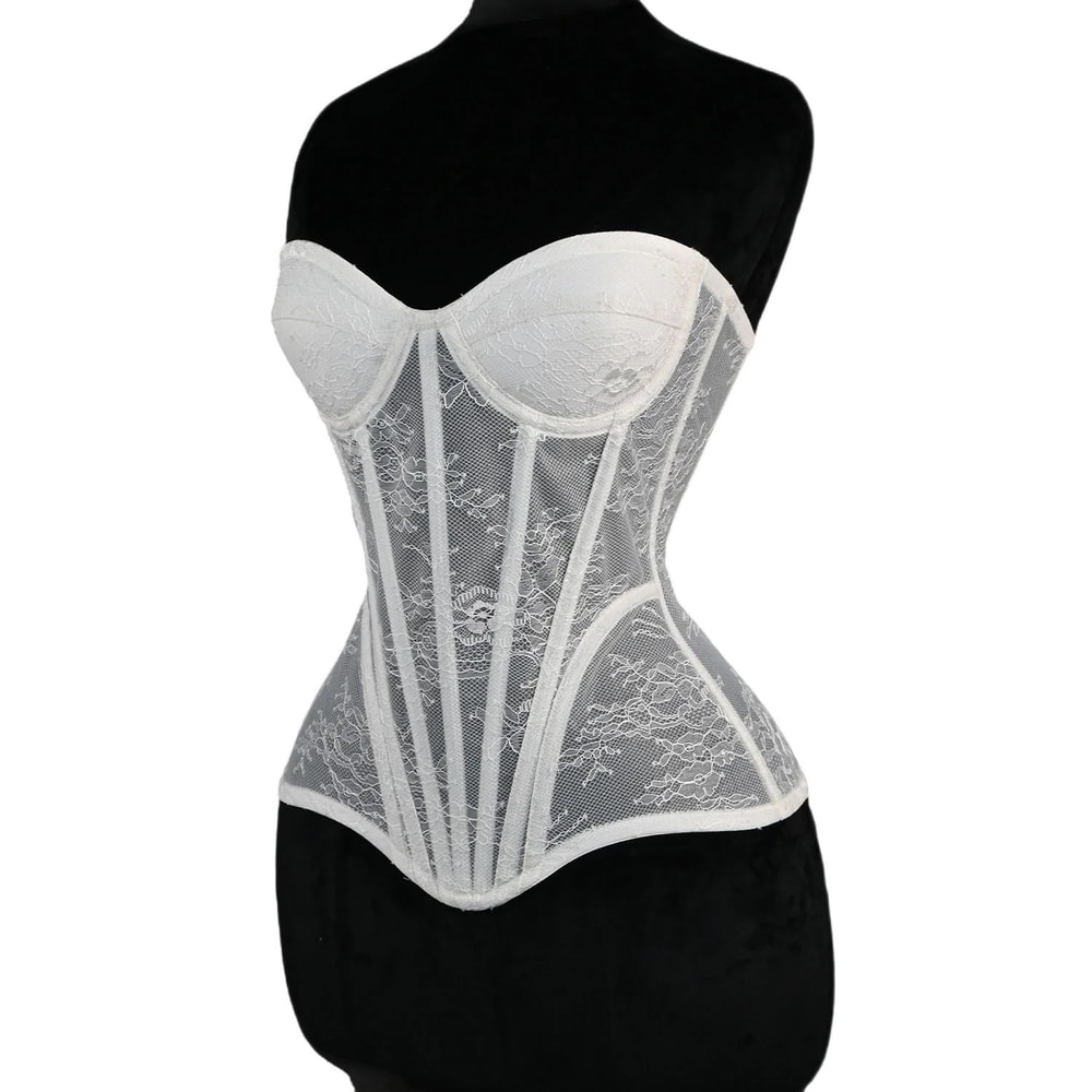 Floral Lace Overbust Corset Bustier Strapless Steel Boned LaceUp Bodice PushUp Corset Crop Top Fo 13