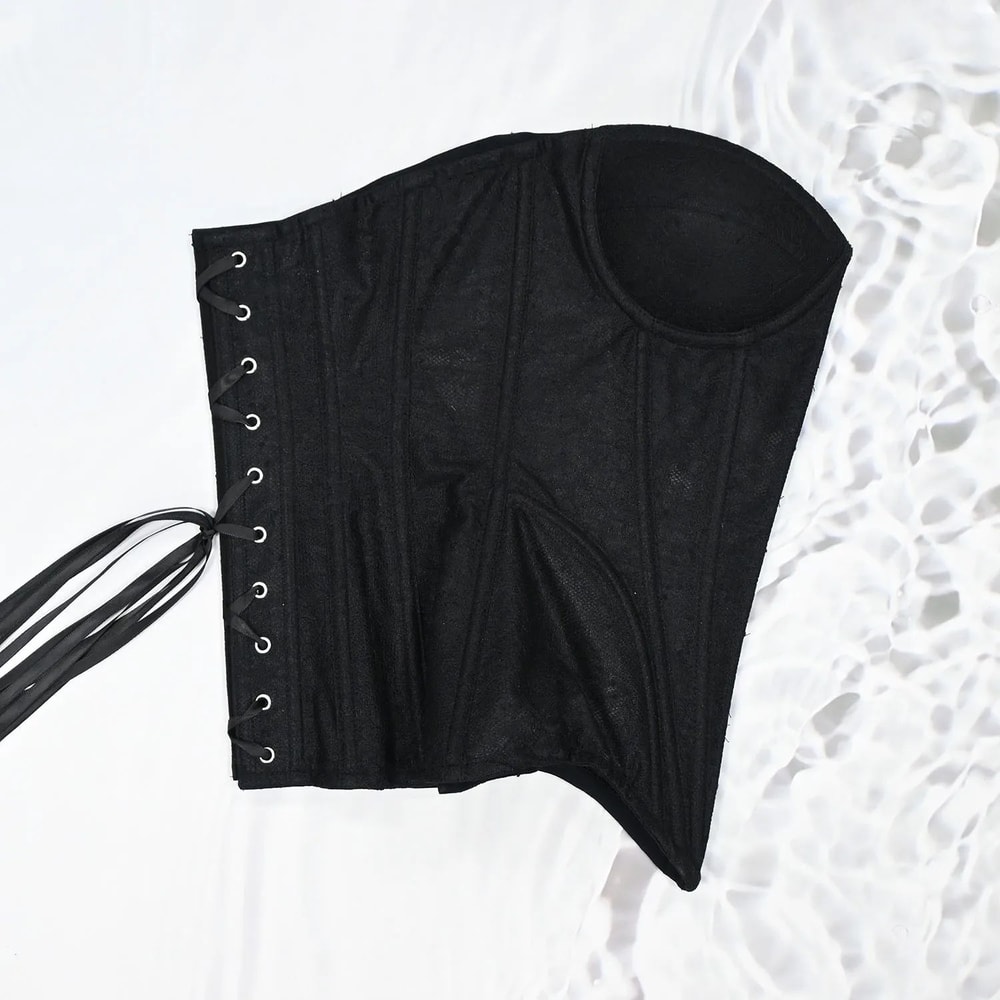 Floral Lace Overbust Corset Bustier Strapless Steel Boned LaceUp Bodice PushUp Corset Crop Top Fo 9