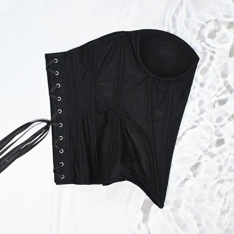 Floral Lace Overbust Corset Bustier Strapless Steel Boned LaceUp Bodice PushUp Corset Crop Top Fo 9