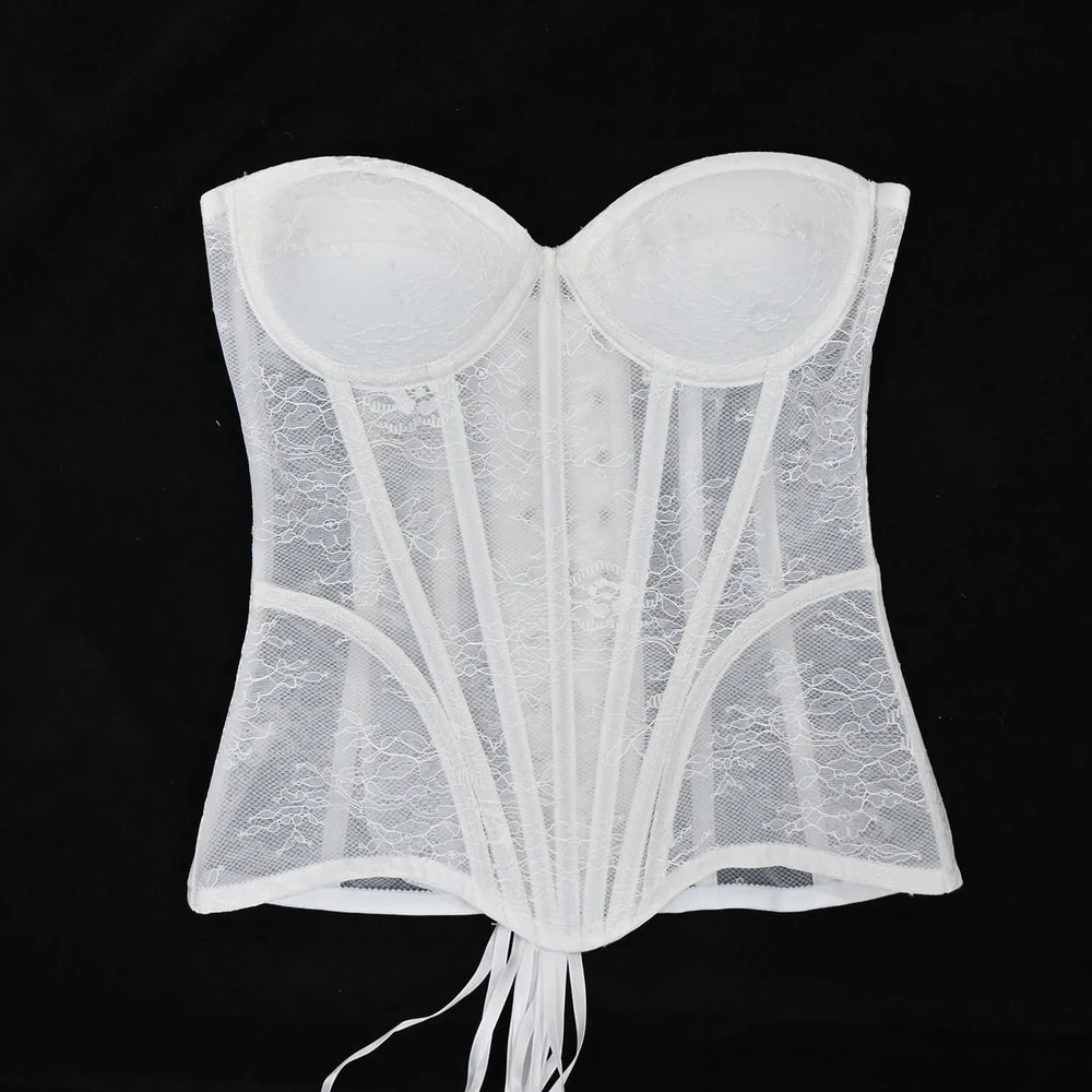 Floral Lace Overbust Corset Bustier Strapless Steel Boned LaceUp Bodice PushUp Corset Crop Top Fo 16