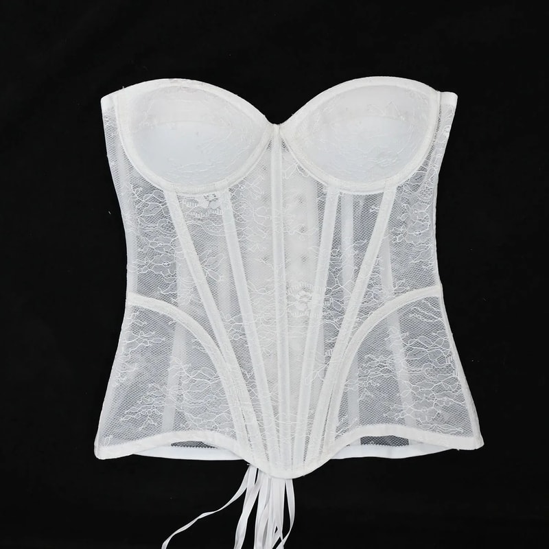 Floral Lace Overbust Corset Bustier Strapless Steel Boned LaceUp Bodice PushUp Corset Crop Top Fo 16