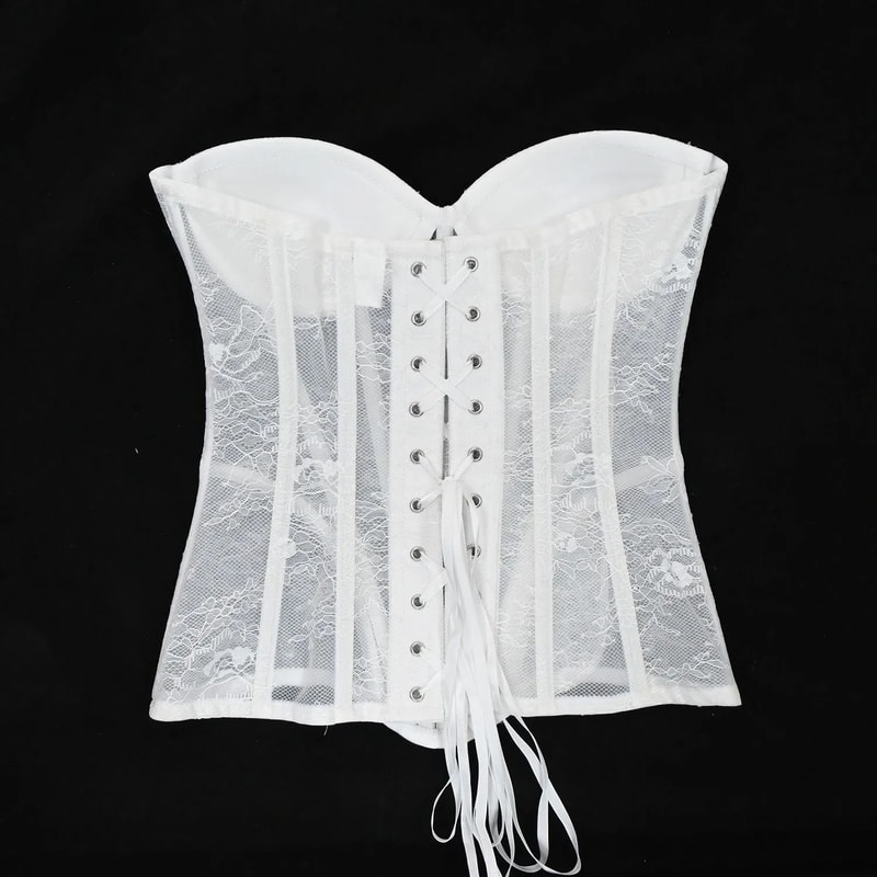 Floral Lace Overbust Corset Bustier Strapless Steel Boned LaceUp Bodice PushUp Corset Crop Top Fo 17