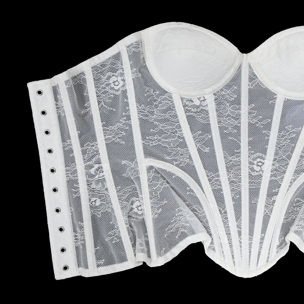 Floral Lace Overbust Corset Bustier Strapless Steel Boned LaceUp Bodice PushUp Corset Crop Top Fo 18