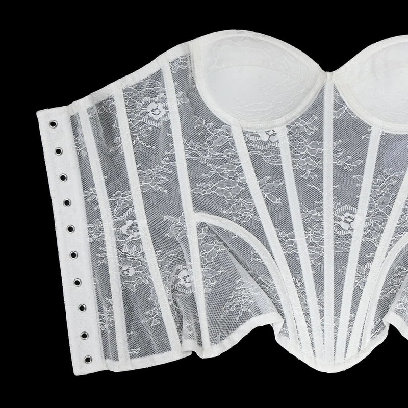 Floral Lace Overbust Corset Bustier Strapless Steel Boned LaceUp Bodice PushUp Corset Crop Top Fo 18