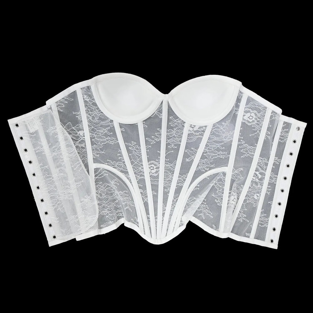 Floral Lace Overbust Corset Bustier Strapless Steel Boned LaceUp Bodice PushUp Corset Crop Top Fo 19