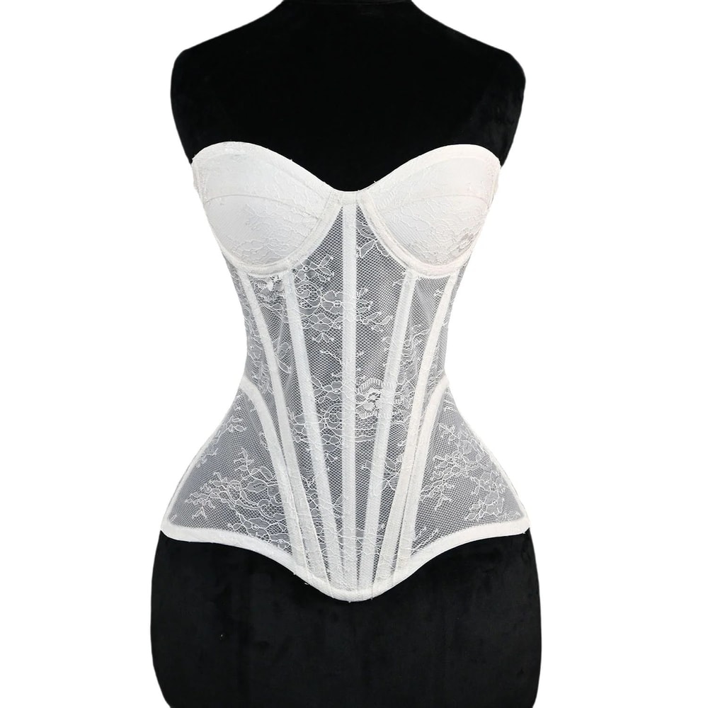 Floral Lace Overbust Corset Bustier Strapless Steel Boned LaceUp Bodice PushUp Corset Crop Top Fo 21