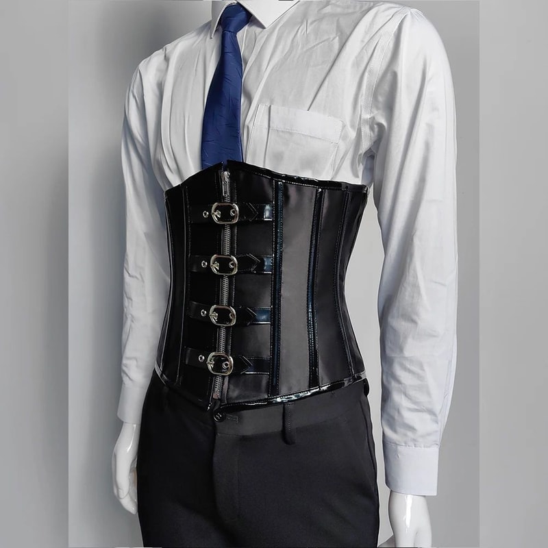 Mens Waist Trainer Corset With Zipper Steel Boned LaceUp Body Shaper Tummy Control Compression Wa 1