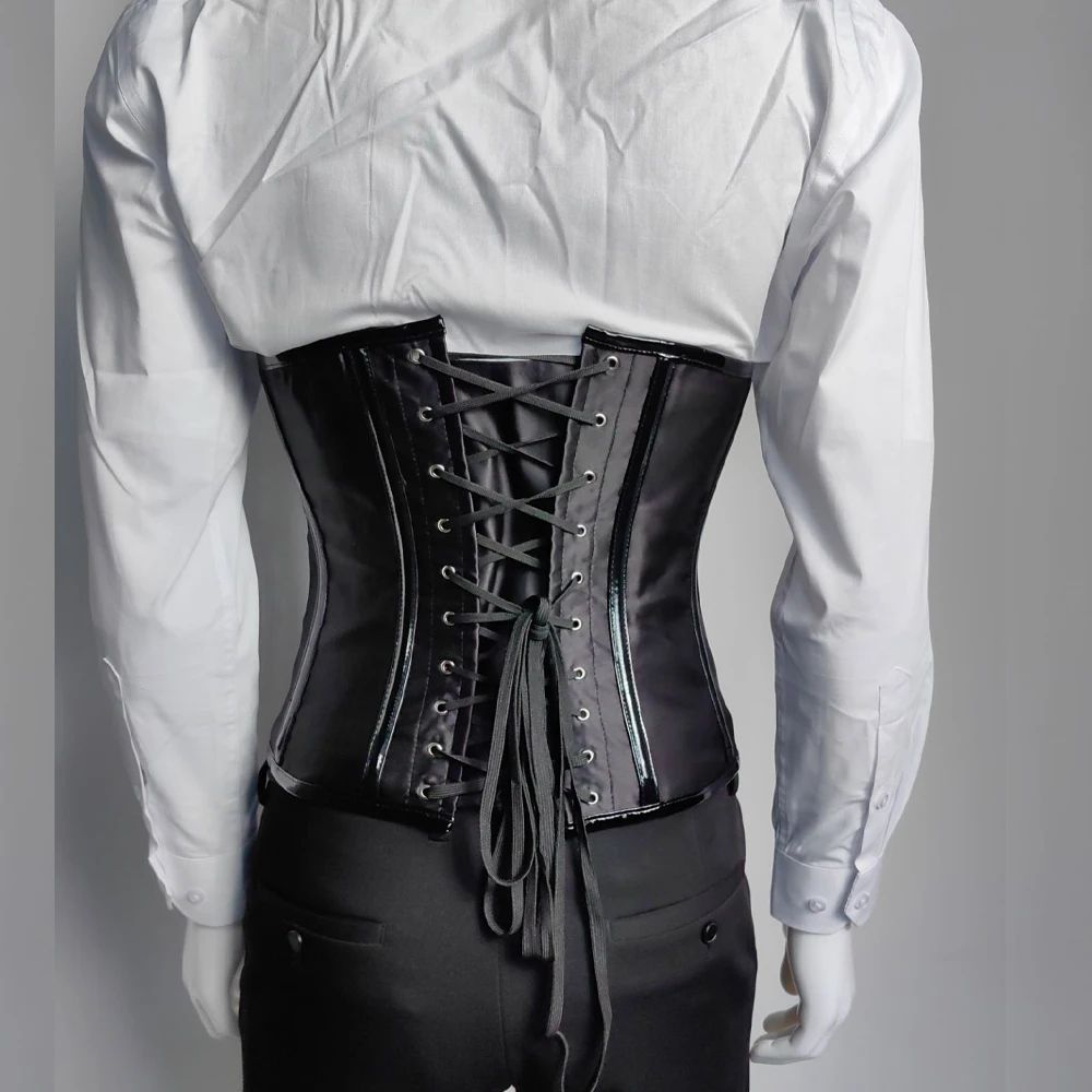 Mens Waist Trainer Corset With Zipper Steel Boned LaceUp Body Shaper Tummy Control Compression Wa 2