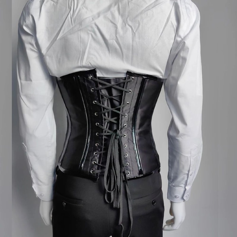 Mens Waist Trainer Corset With Zipper Steel Boned LaceUp Body Shaper Tummy Control Compression Wa 2