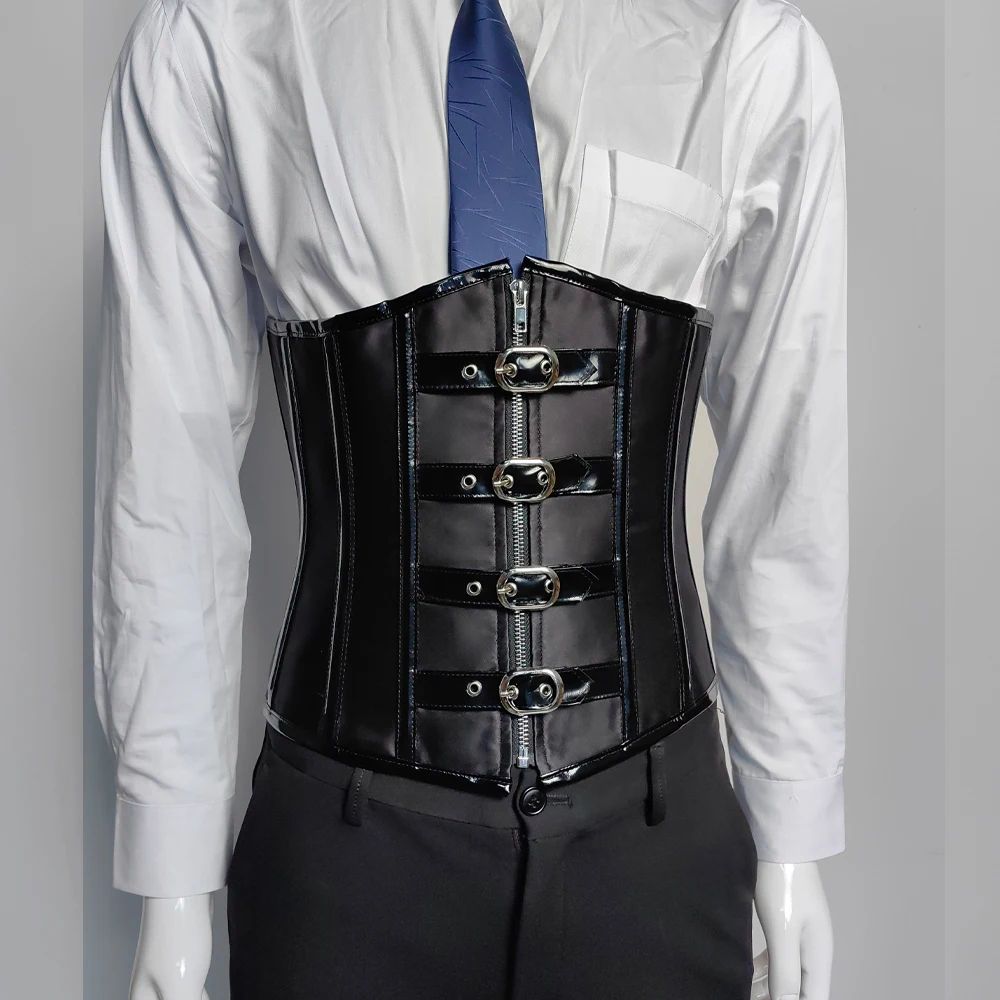 Mens Waist Trainer Corset With Zipper Steel Boned LaceUp Body Shaper Tummy Control Compression Wa 3