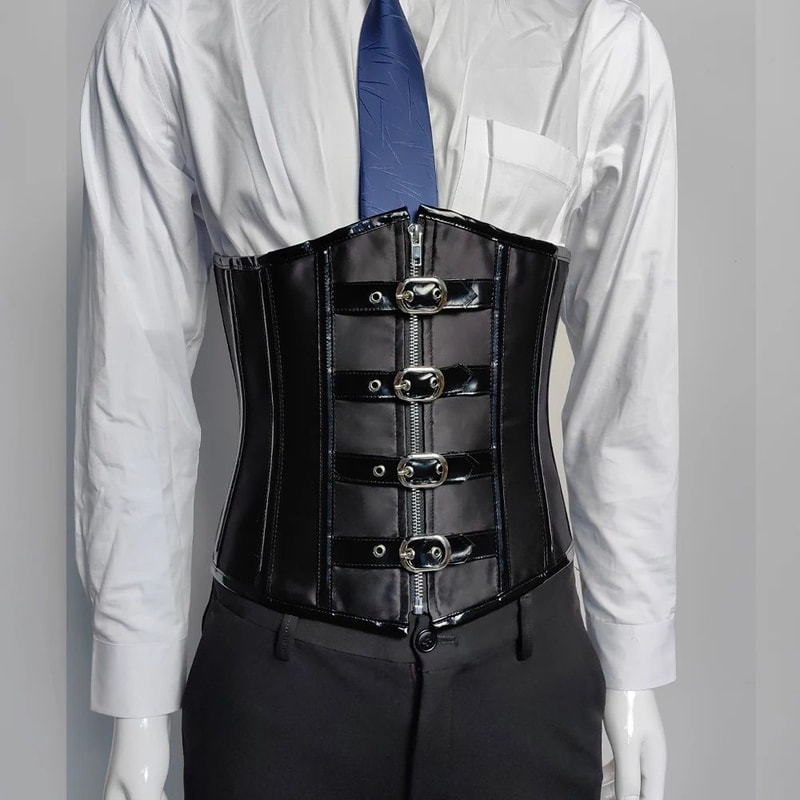 Mens Waist Trainer Corset With Zipper Steel Boned LaceUp Body Shaper Tummy Control Compression Wa 3