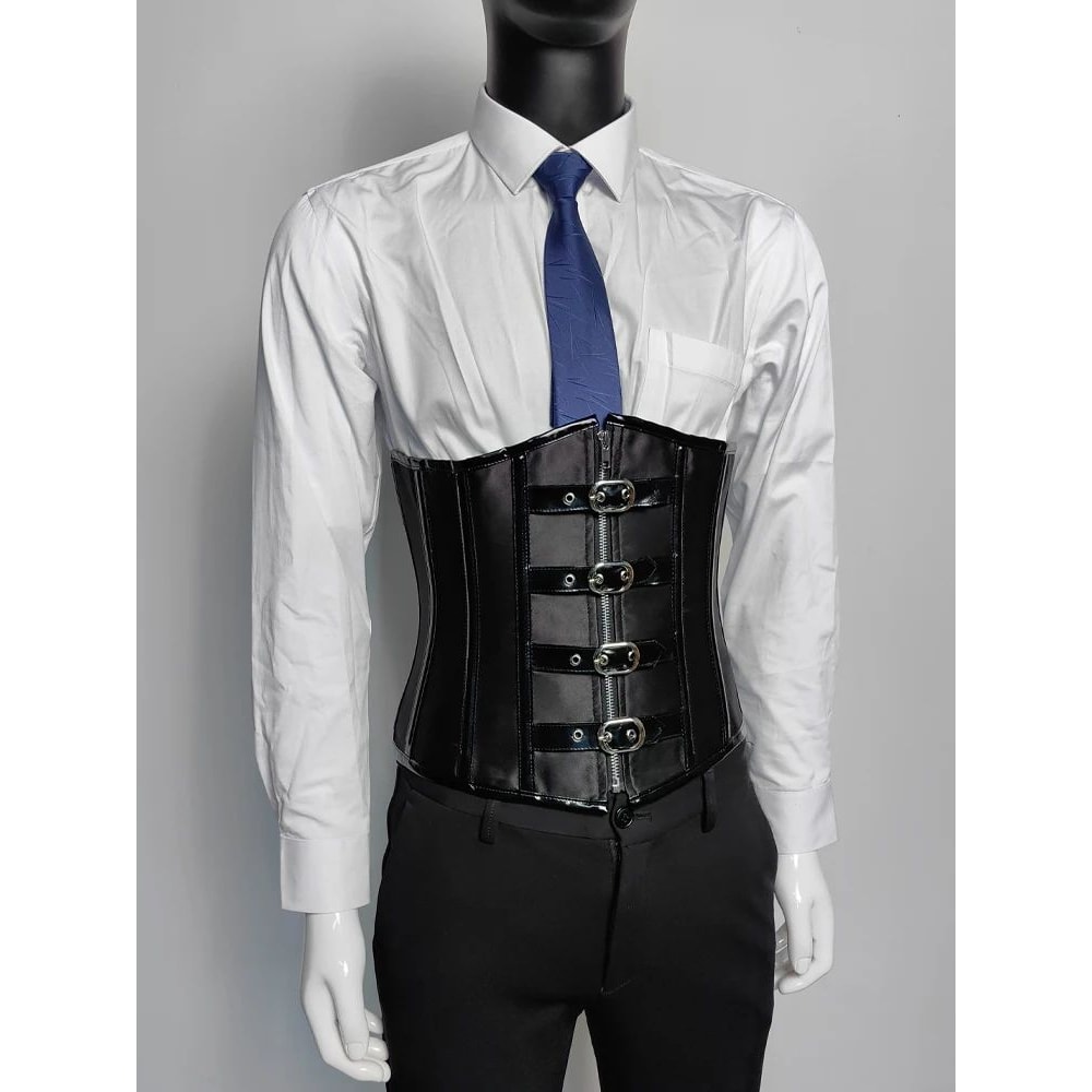 Mens Waist Trainer Corset With Zipper Steel Boned LaceUp Body Shaper Tummy Control Compression Wa 6