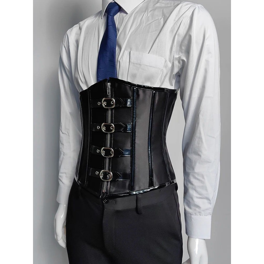 Mens Waist Trainer Corset With Zipper Steel Boned LaceUp Body Shaper Tummy Control Compression Wa 7