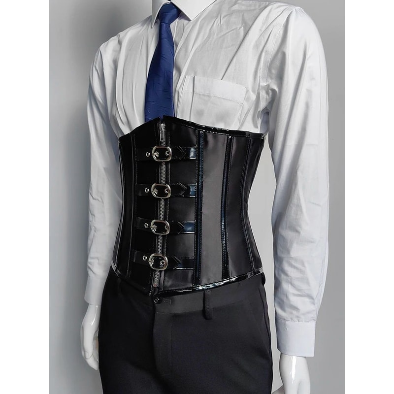 Mens Waist Trainer Corset With Zipper Steel Boned LaceUp Body Shaper Tummy Control Compression Wa 7