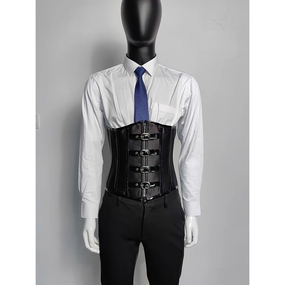 Mens Waist Trainer Corset With Zipper Steel Boned LaceUp Body Shaper Tummy Control Compression Wa 8