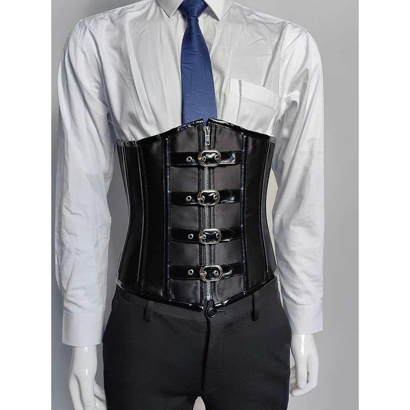 Mens Waist Trainer Corset With Zipper Steel Boned LaceUp Body Shaper Tummy Control Compression Wa 9