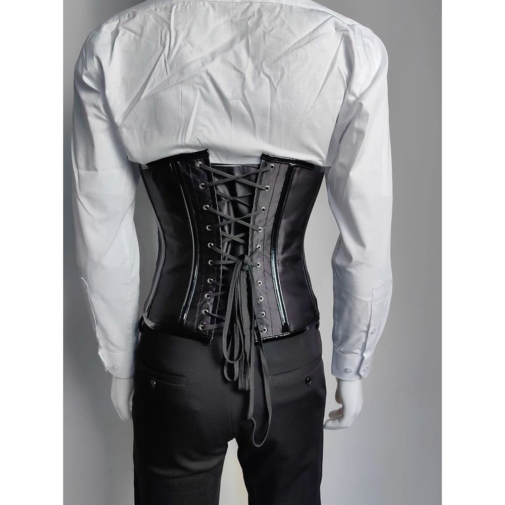 Mens Waist Trainer Corset With Zipper Steel Boned LaceUp Body Shaper Tummy Control Compression Wa 10