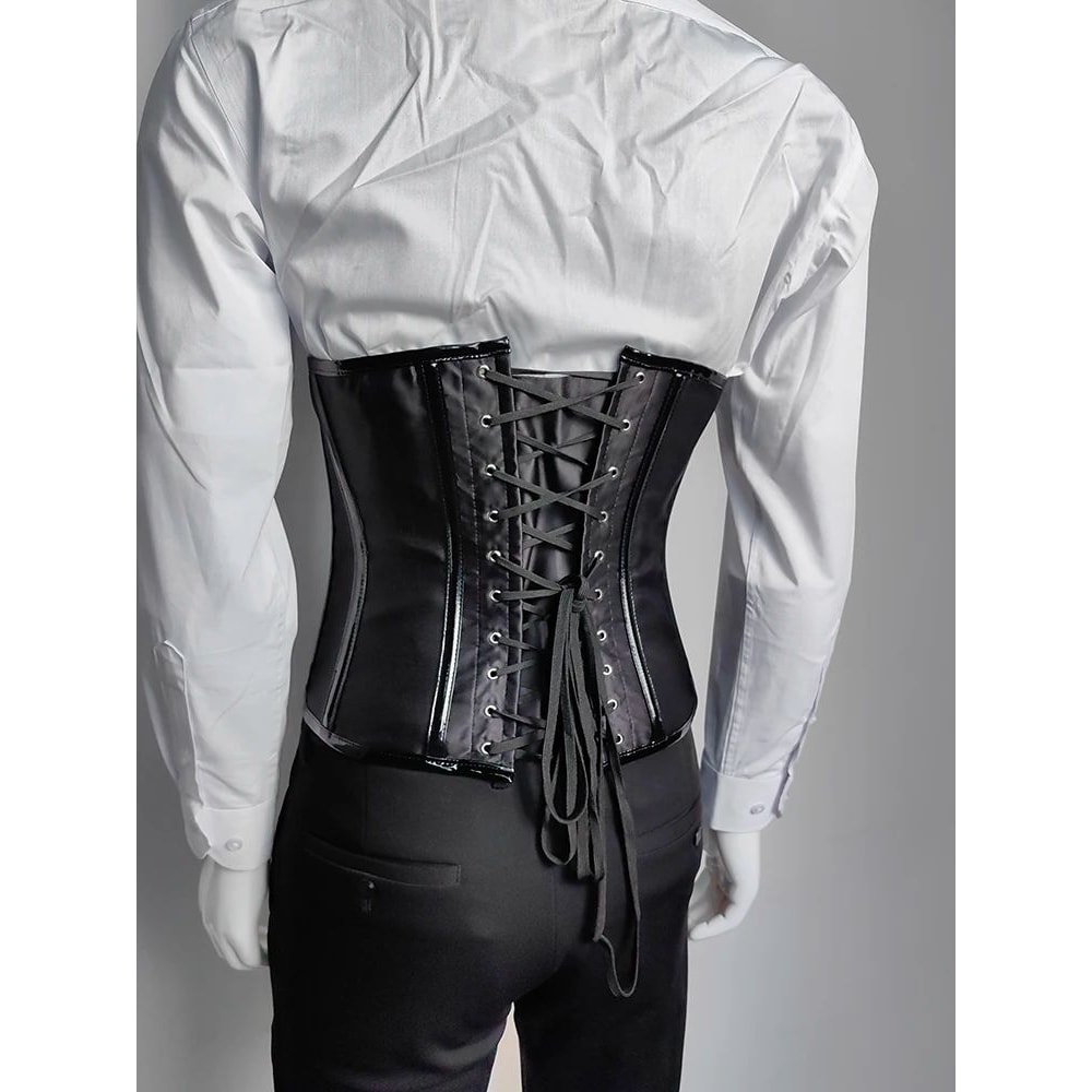 Mens Waist Trainer Corset With Zipper Steel Boned LaceUp Body Shaper Tummy Control Compression Wa 11