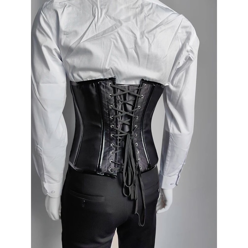 Mens Waist Trainer Corset With Zipper Steel Boned LaceUp Body Shaper Tummy Control Compression Wa 11