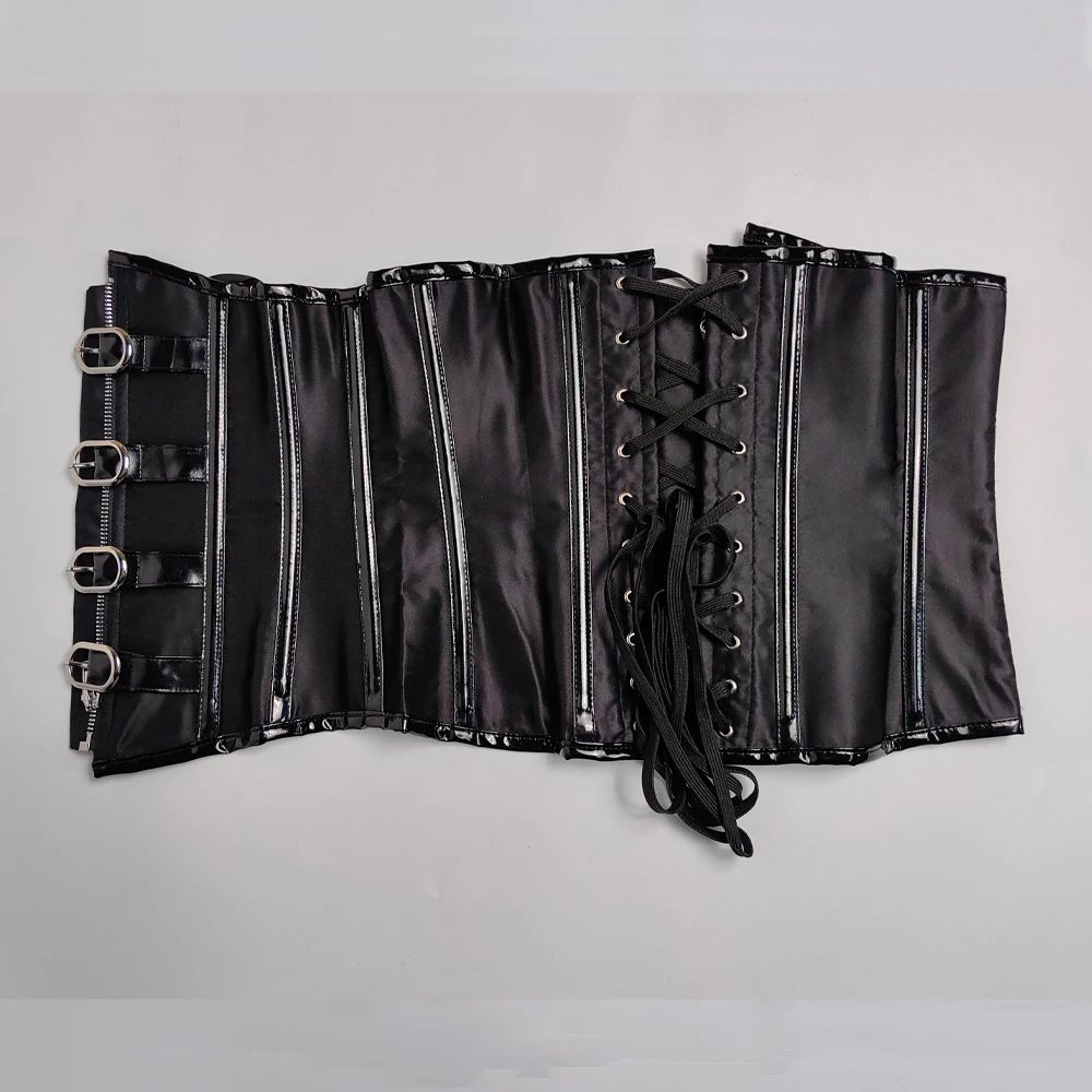 Mens Waist Trainer Corset With Zipper Steel Boned LaceUp Body Shaper Tummy Control Compression Wa 14