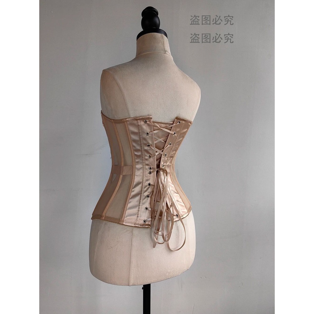 Strapless Corset Bustier For Women Breathable Mesh Boned Bodice With Bra LaceUp Tummy Control Wais 1
