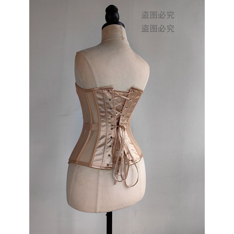 Strapless Corset Bustier For Women Breathable Mesh Boned Bodice With Bra LaceUp Tummy Control Wais 1