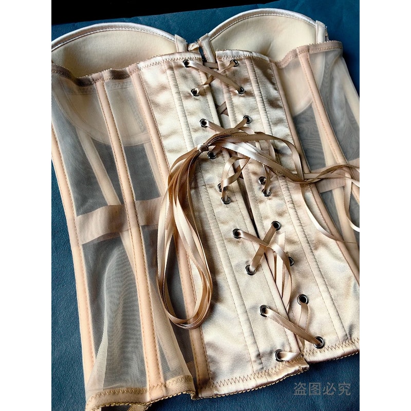 Strapless Corset Bustier For Women Breathable Mesh Boned Bodice With Bra LaceUp Tummy Control Wais 2