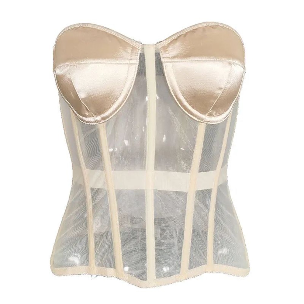 Strapless Corset Bustier For Women Breathable Mesh Boned Bodice With Bra LaceUp Tummy Control Wais 6