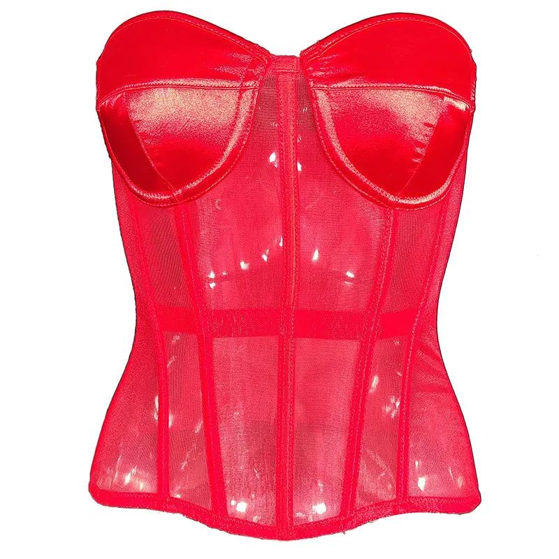 Strapless Corset Bustier For Women Breathable Mesh Boned Bodice With Bra LaceUp Tummy Control Wais 13