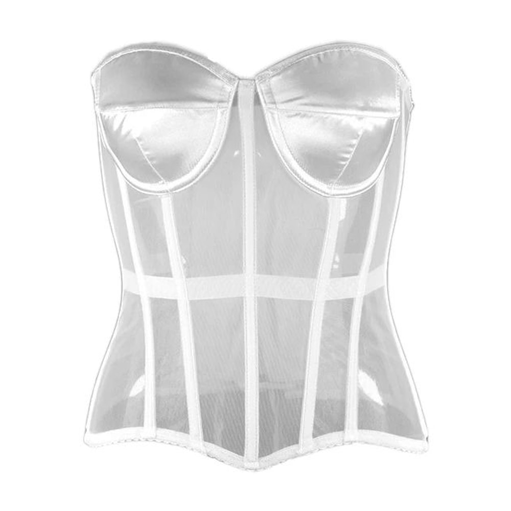 Strapless Corset Bustier For Women Breathable Mesh Boned Bodice With Bra LaceUp Tummy Control Wais 14