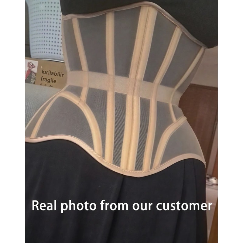 Womens Underbust Mesh Corset Crop Boned LaceUp Waist Slimming Bodice Breathable Tummy Control Wais