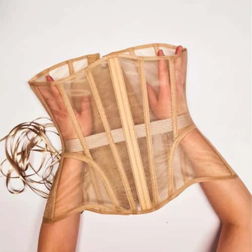 Womens Underbust Mesh Corset Crop – Boned Lace-Up Waist Slimming Bodice, Breathable Tummy Control Waist Girdle Bustier