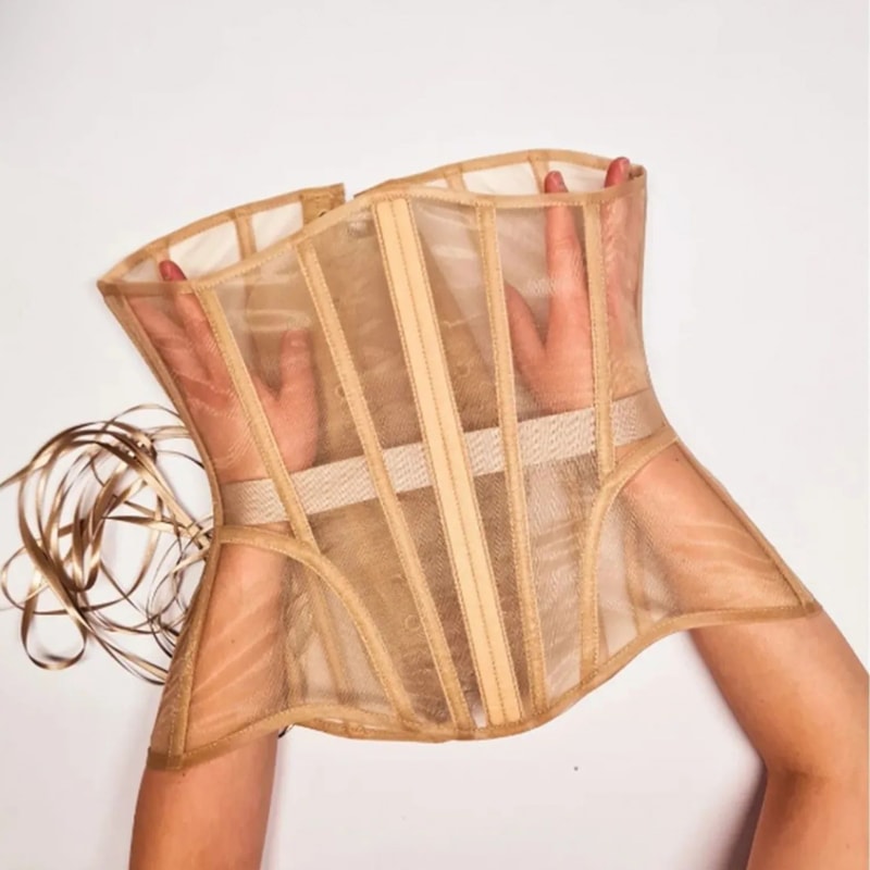 Womens Underbust Mesh Corset Crop Boned LaceUp Waist Slimming Bodice Breathable Tummy Control Wais