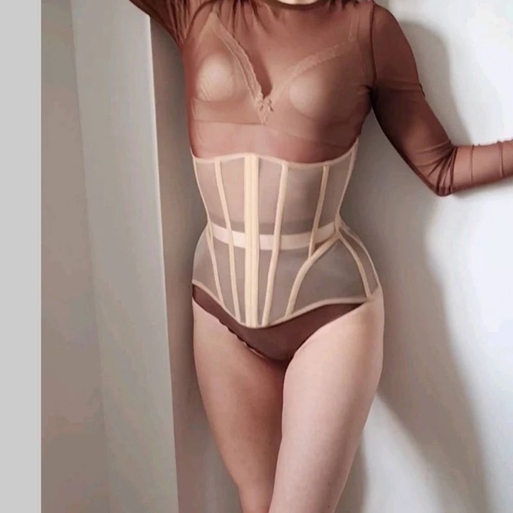 Womens Underbust Mesh Corset Crop Boned LaceUp Waist Slimming Bodice Breathable Tummy Control Wais