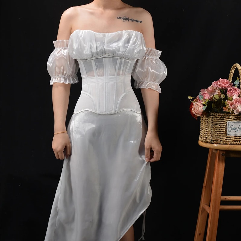 Womens Underbust Mesh Corset Crop Boned LaceUp Waist Slimming Bodice Breathable Tummy Control Wais