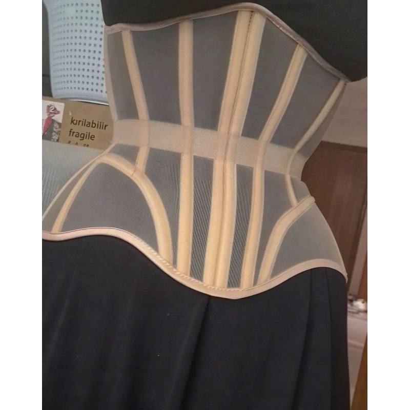 Womens Underbust Mesh Corset Crop Boned LaceUp Waist Slimming Bodice Breathable Tummy Control Wais